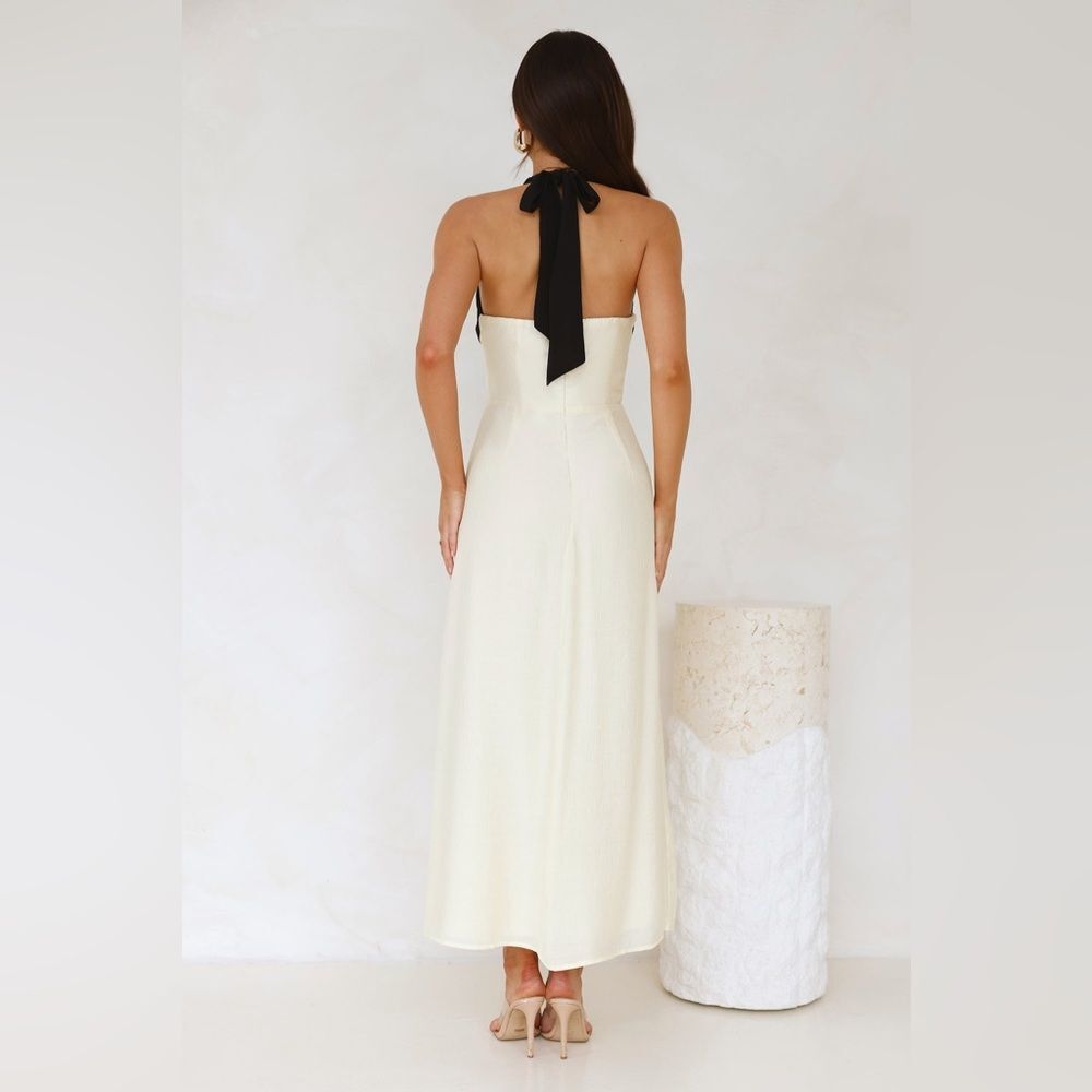 MIKA & GALA Paris Afternoon Halter Maxi Dress Cream Contrast Formal Size L - Picture 5 of 10